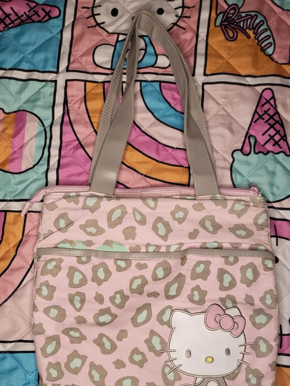 Hello Kitty Pink Leopard Print Tote with Mint Accents